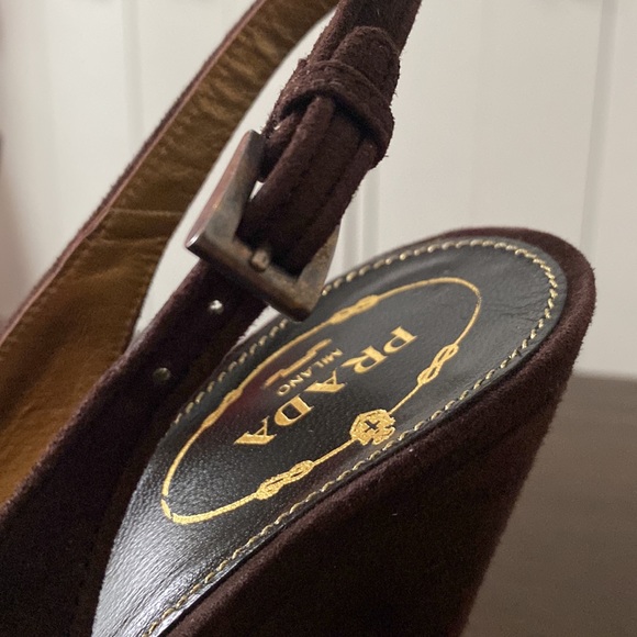 Prada Chocolate Brown Suede Slingback Platform Pumps - Picture 9 of 13
